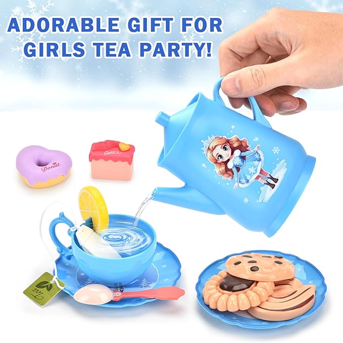 42-Piece Princess Tea Party Set – Kids Pretend Play Tea Set with Desserts & Carrying Case – Kitchen Toy for Little Girls, Toddlers Ages 3-8