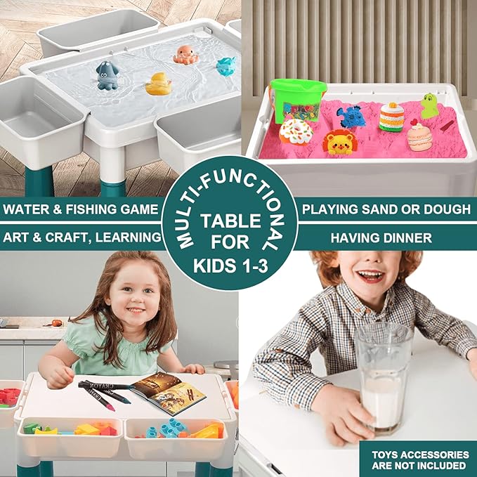 Small Activity Table for Toddlers 1-3, Kids Sensory Table for Playing Building Blocks, Marble Run Toy, Sand & Water, Color Dough, Art & Craft, Drawing & Learning (Small)