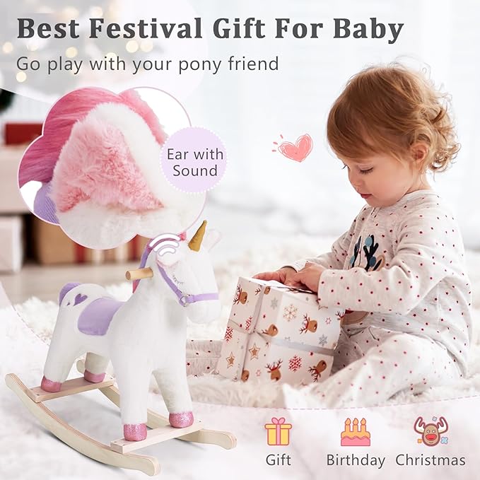 labebe - Toddler Rocking Horse, Ride Unicorn, Kid Ride On Toys for 1-3 Year Old, Plush Animal Rocker with Realistic Sounds, Baby Unicorn Rocker Gift for 12M+ Baby Girls Boys(Purple)