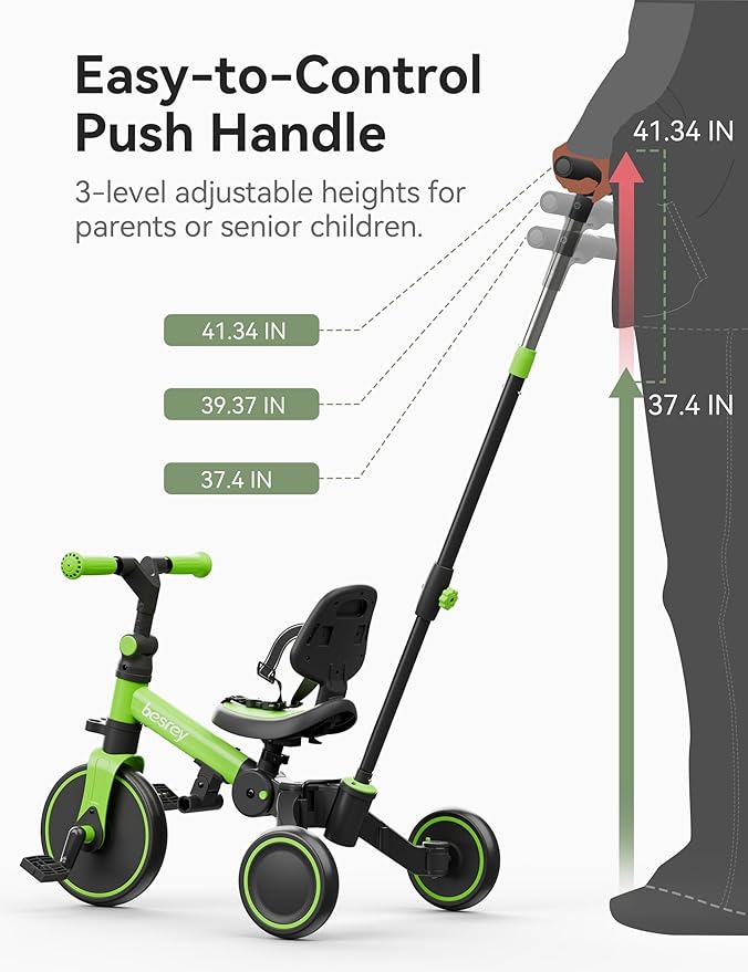 besrey 5 in 1 Toddler Bike, Toddler Tricycle for 1-3 Year Old, Trike with Push Handle, Backrest and Safety Belt, Birthday Gifts and Toys for Boys and Girls, Balance Bike