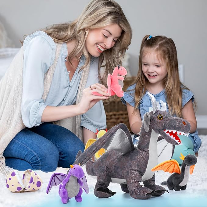 MorisMos Dragon Stuffed Animals with Baby Inside, 21 Inch Stuffed Dragon Plush Toy Set. Gift for Kids, Boys, Christmas, Gray