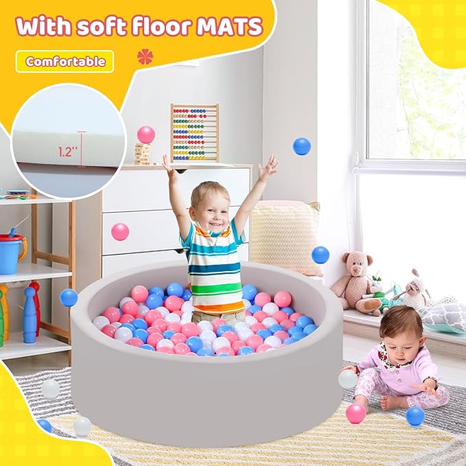 Foam Ball Pit for Toddlers with 100 Balls, Large Baby Ball Pit for Babies with Soft Memory Sponge, Indoor Outdoor Baby Playpen, Kids Play Ball Pool, Gift Toys for Infants Boys and Girls