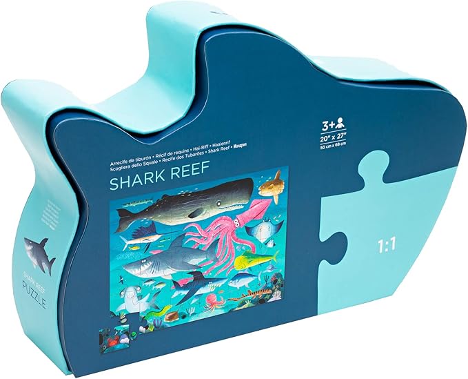Crocodile Creek 36-Piece Jigsaw Floor Puzzle - Fun Floor Puzzles for Kids Ages 3-5 - Heavy-Duty Shaped Box for Storage - Shark Reef - 24" W x 18" H Finished