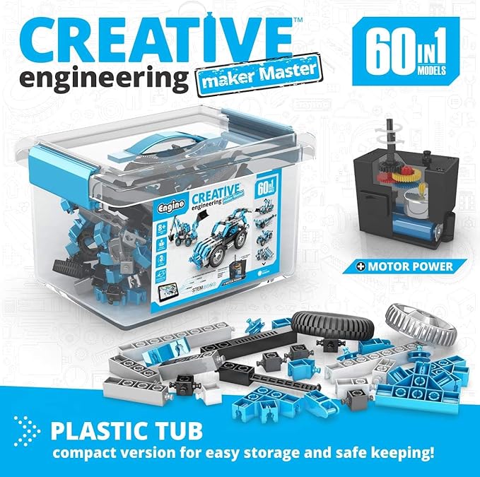 Engino Creative Engineering STEM Toys, 60 Motorized Models, Educational Playset for Kids 8+, Construction Toys, Gift for Boys & Girls, Home Learning