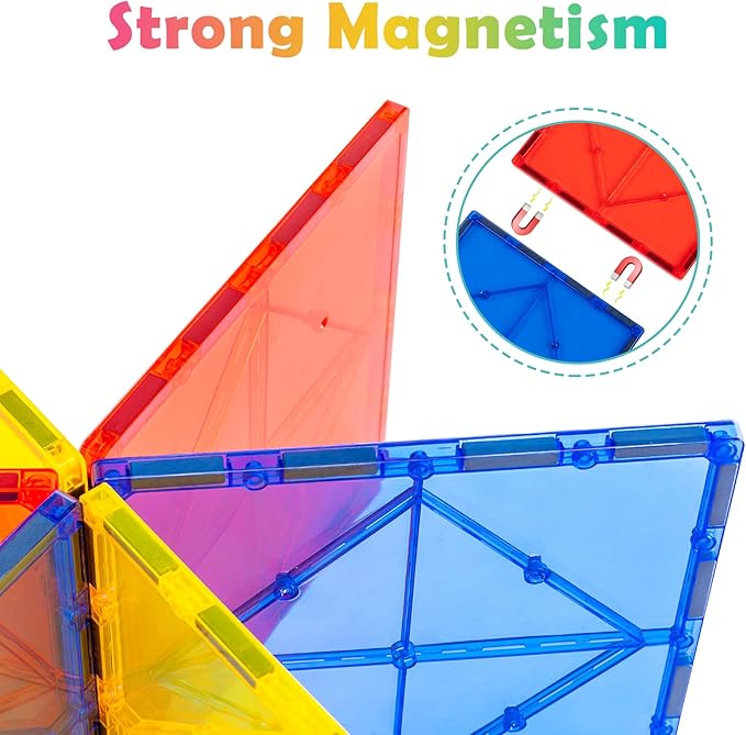 Gemmicc 8 PCS Large Magnetic Tiles,Jumbo Magnet Base Plates,STEM Magnetic Building Blocks for Kids Boys Girls