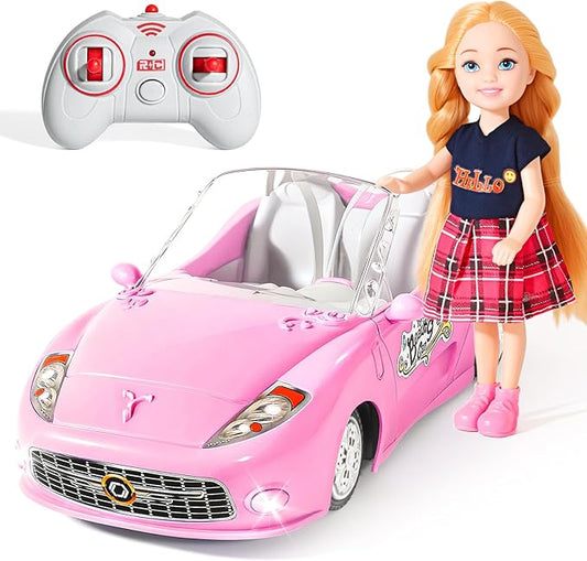 Pink RC Car for Girls, 1:18 Racing Car with Doll, 2.4Ghz Remote Control, Birthday Toy for Girls 8-10