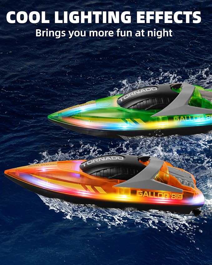 Remote Control Boat for Kids Adults: 2Pack RC Boat with LED Lights for Pools Lakes, 2.4Ghz, 50-100Mins Long Playtime, Rechargeable Batteries, Waterproof, Summer Pool Water Toys Gifts for Kids 8-12