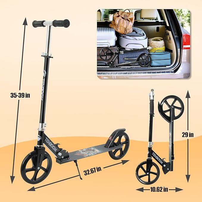 TENBOOM Kick Scooter for Ages 6+,Kid,Teens & Adults. Max Load 240 LBS. 8IN Big Wheels for Kids, Teen and Adults, 3 Adjustable Levels