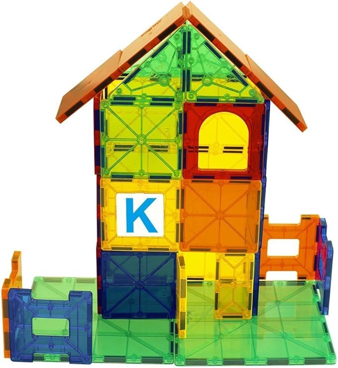 Magnet Tiles - Clear Magnetic 3D Building Blocks - Educational Toys, Games, Activities, Puzzles - Creativity, Motor Skills, Learning Shapes - Storage Bin, 2 Car Base, 120pcs, 13 Click-Ins