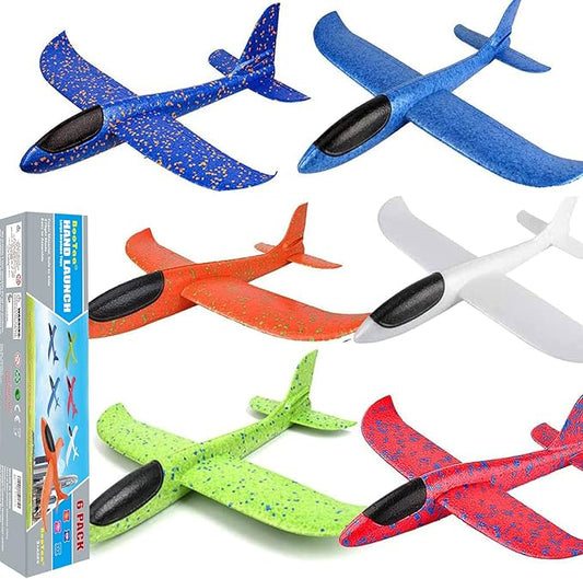BooTaa 6 Pack Airplane Toys, 17.5" Large Throwing Foam Plane, 2 Flight Mode Foam Gliders, Birthday Gifts for Kids 3 4 5 6 7 8 9 10 11 12 Year Old Boys Kids Girls, Outdoor Yard Family Game Toys