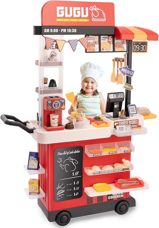 Kids Interactive Kitchen Play Set With 82 Toys, Realistic Sound Effects, and Simulated Functionality - Suitable for Toddlers (Red)