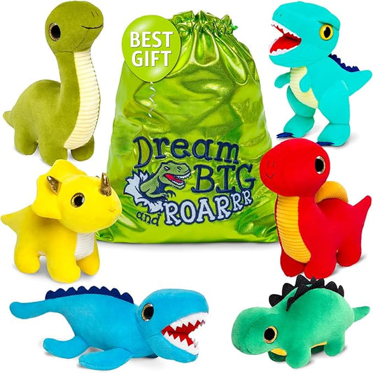Naturally KIDS Stuffed Animal, Toddler Gifts for Boys, Girls, Plush Dinosaur Toys Set 6