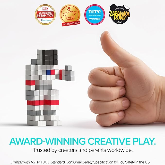 PIXIO PIXOPLASMA - Tiny Magnetic Blocks Building Toy in The Pixel Art Style with Free App - 5/16" Plastic Cubes with 6 Magnets Inside - Open Ended Toy - Creativity Toy for Ages 6+ - 60pcs