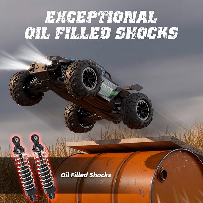 1:16 Scale Fast RC Cars, Max 35km/h Offroad RC Truck, High Speed Remote Control Car 4WD Jump RC Monster Truck with 2 * 1300MAH Batteries, All Terrain RC Truggy for Boys and Adults