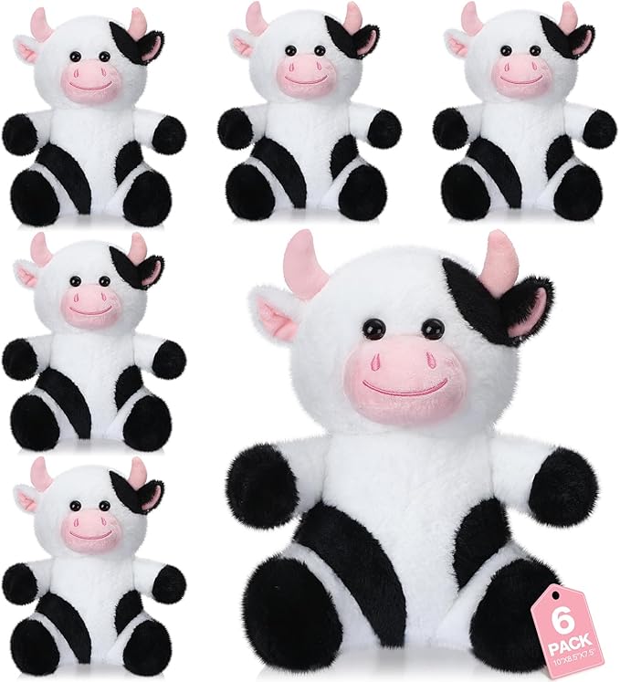 Syhood 6 Pcs Cute Cow Stuffed Animals 10 Inch Cow Plush Toys for Kids Soft Plushie Farm Animal Lover Party Supplies Birthday Soft Toy Gifts for Baby Boys Girls Adults