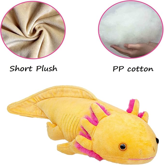 Tiny Heart Axolotl Plush, Axolotl Stuffed Animal, Lifelike Cute Yellow Axolotl Plush Toy, Gifts for Kids, Girls for Gifts 20 Inches Long(Yellow)