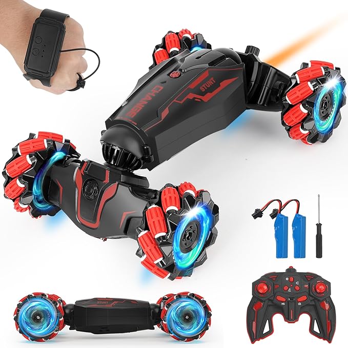 Gesture Sensing RC Stunt Car ，Hand Controlled, LED Lights, Music, 4WD, Double-Sided 360° Flips, Off-Road Twist Vehicle. Best Birthday Gift for Kids Ages 6-13, Boys' Toys.