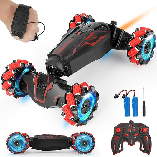 Gesture Sensing RC Stunt Car ，Hand Controlled, LED Lights, Music, 4WD, Double-Sided 360° Flips, Off-Road Twist Vehicle. Best Birthday Gift for Kids Ages 6-13, Boys' Toys.