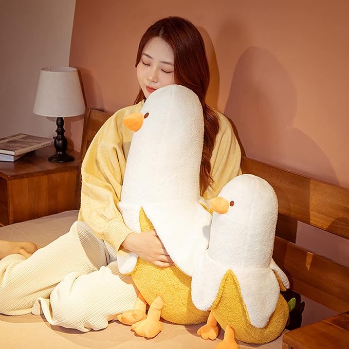 Banana Duck Plush Toy, Banana Duck Stuffed Animals Doll Cute Plushie Hugging Plush Pillow Gift for Girls and Boys (White, 27.55 inch)