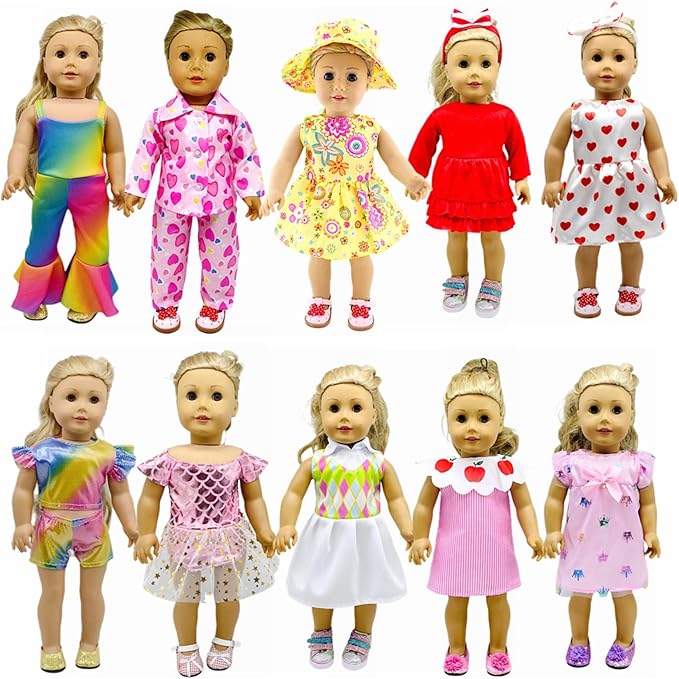 10 Sets 18 Inch Doll Clothes,Handmade Fashion Doll Girl Dress Clothes and Accessories Fits 18 Inch Doll Girl for Kids. (18 Inch-10set)