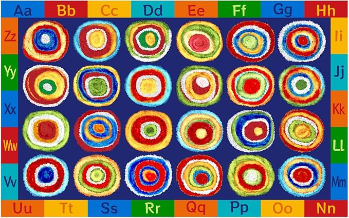 Classroom Rug 24 Seats Alphabet Educational Area Rug for Classroom Preschool Kids Room，ABC Kids Rug Rainbow Classroom Carpet, Playroom or Home Learning Floor Mat, 7'6" x 12', Deep Blue