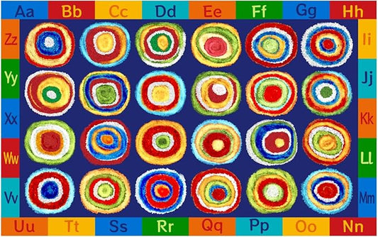Classroom Rug 24 Seats Alphabet Educational Area Rug for Classroom Preschool Kids Room，ABC Kids Rug Rainbow Classroom Carpet, Playroom or Home Learning Floor Mat, 7'6" x 12', Deep Blue