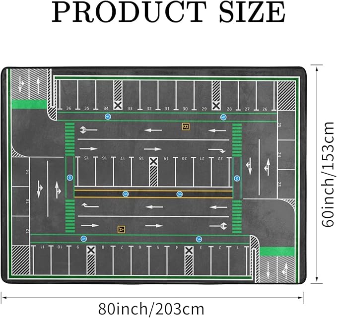 Kids Rug, City Road Traffic System Playmat Rugs - 5x7 Ft Kids Carpet with Rubber Backing,Street Play Mat Great for Playing with Cars for Bedroom Playroom - Non-Slip Have Fun Safe Nursery Rug