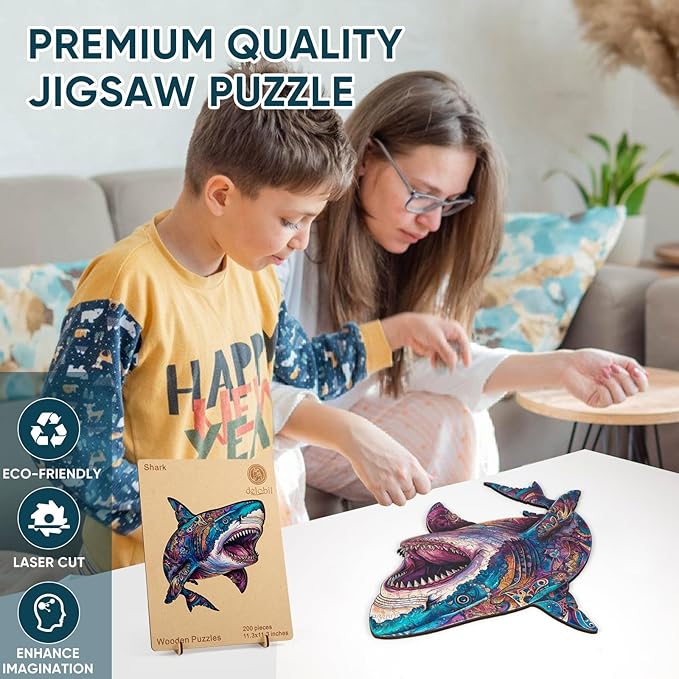 Wooden Puzzles for Adults, Shark Jigsaw Puzzles 500 Pieces, Unique Shape Puzzles with Wooden Box, 17.3 x 17.4 Inches Royal Size Family Game Gift, Fun Challenging Puzzles for Adults and Kids