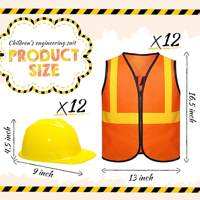 SATINIOR 24 Pieces Construction Worker Costume Role Play Set Including Construction Vest and Hat Birthday Party Costume Supplies for Dressing Party