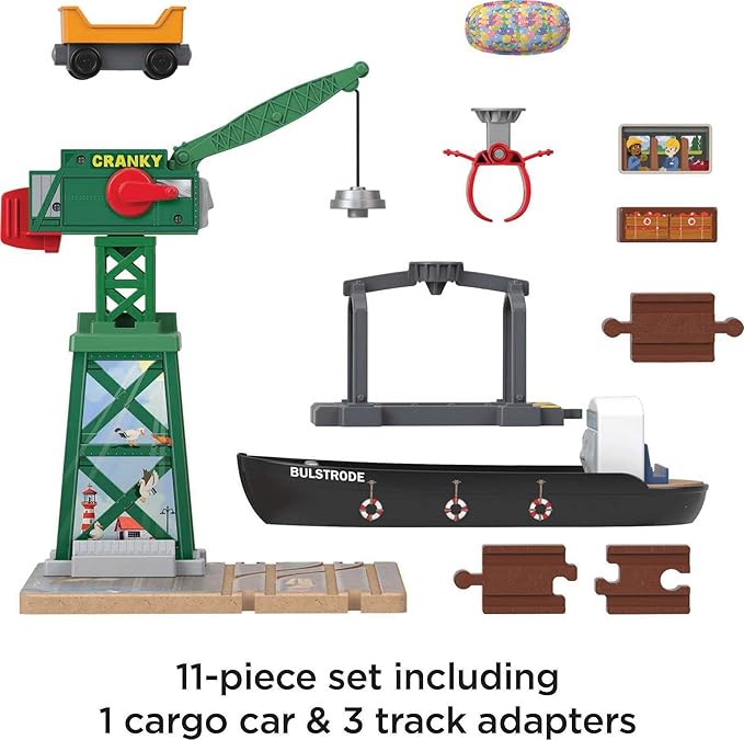 Thomas & Friends Wooden Railway Toy Train Set Brendam Docks Wood Playset with Cranky The Crane for Preschool Kids Ages 3+ Years (Amazon Exclusive)