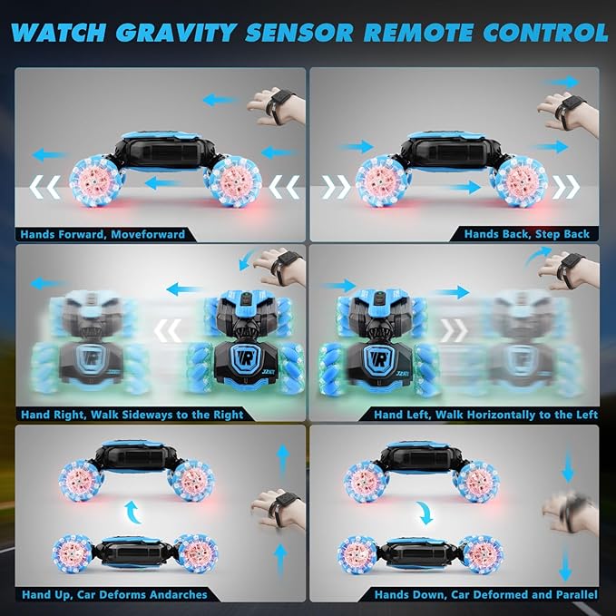 Remote Control Car for Boys: - RC Car Toys Rechargeable Transformers RC Drift Truck with Music Light Gesture Sensing Stunt Truck 360° Rotation Hand Controlled Toy Christmas Birthday Gifts for Kids