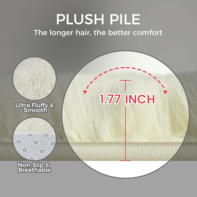 Ultra Soft Rug for Living Room,Cream White Fluffy Shag Area Rug for Bedroom, Modern Shaggy Carpets Fuzzy Rug for Kids Boys Girls Dorm Nursery Home Decor Aesthetic, Upgrade Anti-Skid, 3X4