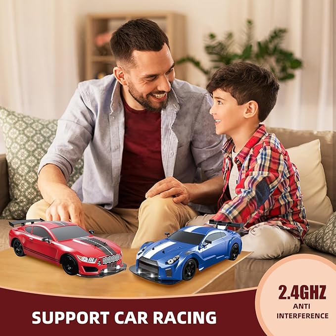 RC Drift Car 1/16 2.4GHz 4WD Remote Control Racing Car, 18KM/H+ High Speed with Spray, Cool Lights, Extra Tires - Kids Toy