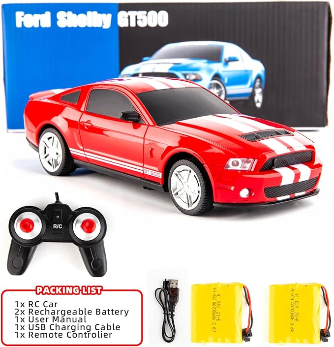 BDTCTK Remote Control 1/24 Ford Mustang Shelby GT500 RC Model Car, Toys for Kids and Adults Red