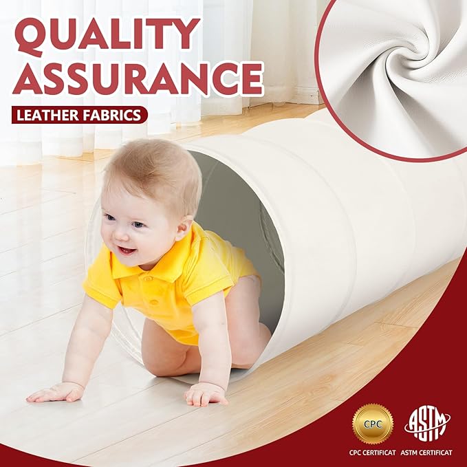 Kids Play Tunnel Tent for Toddlers, Pop Up Crawl Tunnel Toy for Baby or Pet with Neutral Color, Collapsible Gift for Boy and Girl Play Tunnel Indoor and Outdoor Game (Beige Leather Tunnel)