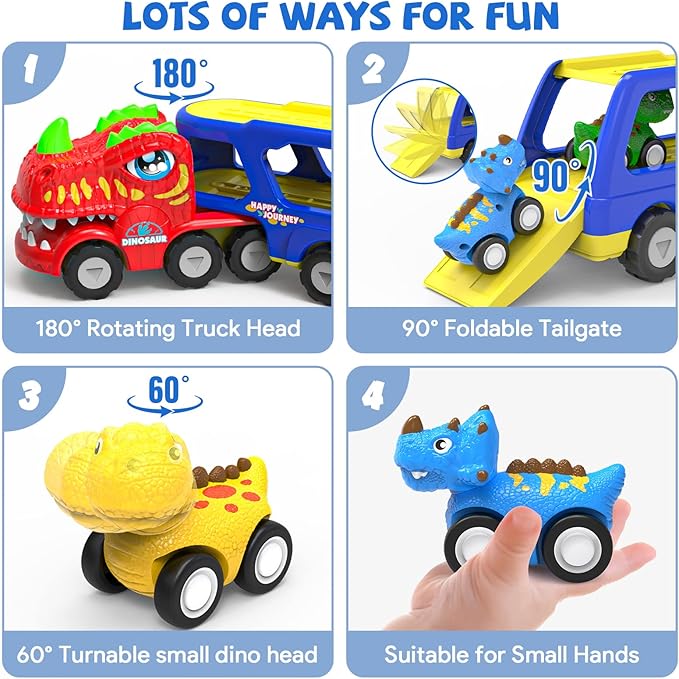 Toddler Car Toys for 1 2 3 4 5 Year Old Boy, 5-in-1 Dinosaur Vehicle Trucks Toys for Toddlers 1-3 with Sounds & Lights Toys for Boys 4-6 Boy Toys Age 2-6 Dinosaur Toys for Kids 3-5