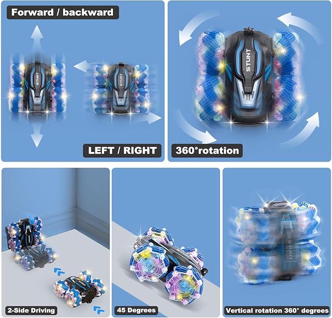 2.4GHz 4WD Gesture Sensing RC Stunt Car, Double-Sided 360° Flips Remote Control Cars,Best Birthday Gifts for Kids,Gesture RC Car Remote Control Transformed Vehicle for Boys Age6-12 yr