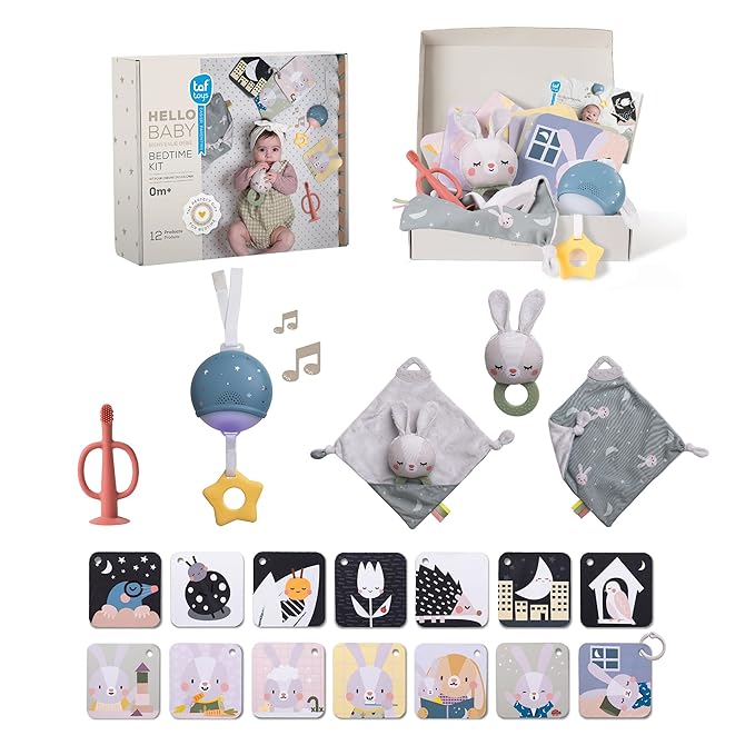 Taf Toys Newborn Bedtime Kit - Ultimate with 12 Activities for Smooth Bedtime Routine - Includes Music and Light Unit - Ideal for New Baby Boy or Girl