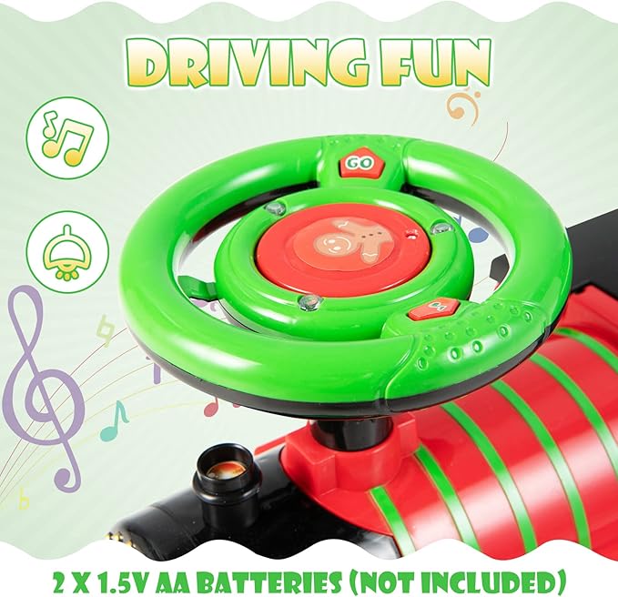 Olakids Kids Ride On Train with Track, 6V Electric Toy with Lights and Sounds, Retractable Footrest, Under Seat Storage, Christmas Theme Battery Powered Gift for Toddlers Boys Girls (Christmas Style)