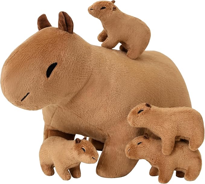 SQEQE Capybara Mommy Plush with 4 Cute Babies Capybara Stuffed Animals, Super Soft Plushie Stuffed Cotton Plushies Animal Toy Gift for Boys and Girls