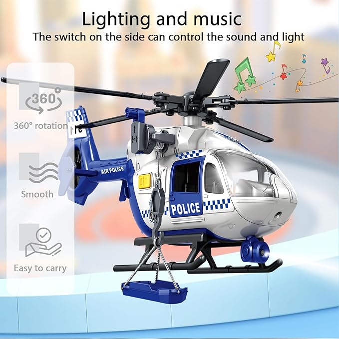Wenbeier Police Helicopter Toys for Boys with Hanging Basket Toy Airplane Army Toys with Lights and Sound Rescue Vehicles Toys for Kids Aged 3 4 5 6 7