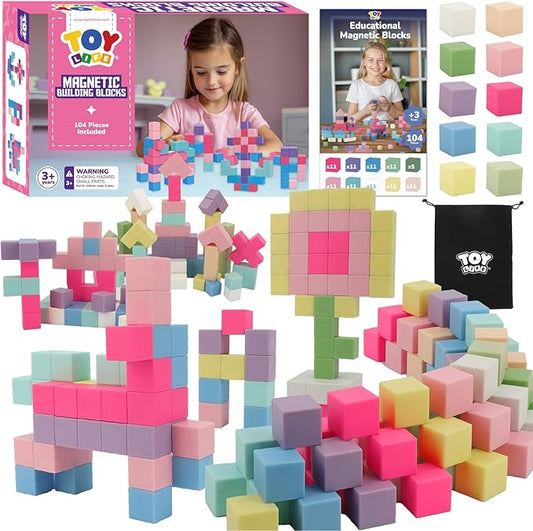 TOY Life 104 Pcs Magnetic Blocks for Kids Ages 3-5, Magnet Building Blocks for Toddlers, Magnetic Blocks for Kids Ages 4-8 Girls & Boys, Educational Learning Building Toys for Age 3 4 5 6 7 8-12
