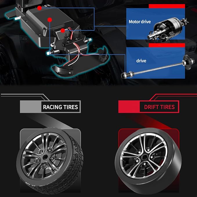 Remote Control Drift Car, 1:16 Scale Electric RC With LED Lights 2.4GHz 4WD 40km/h RTR High Speed Racing Sport Toy for Adults Boys Girls Kids Gifts (Black)