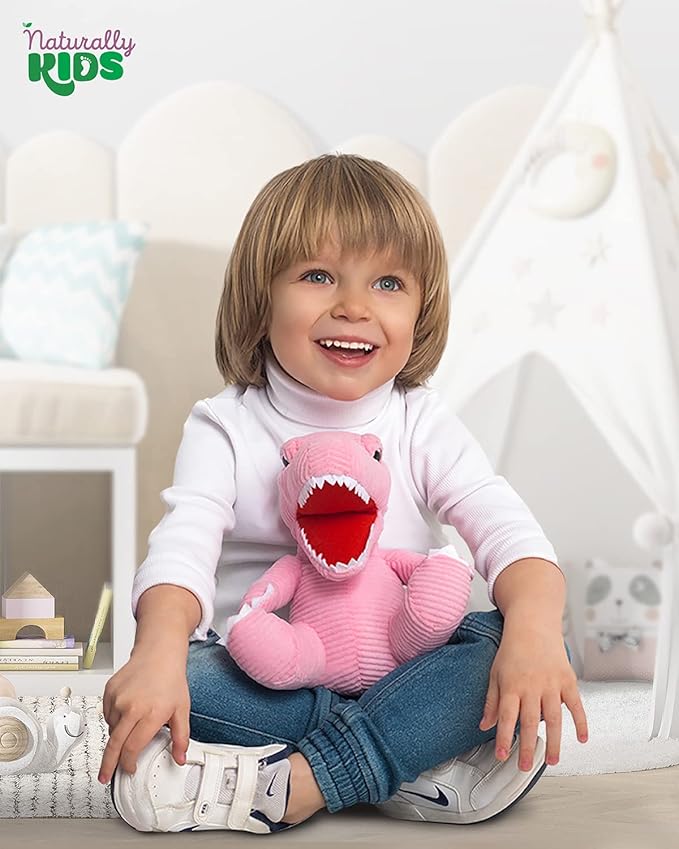 Naturally KIDS Stuffed Animal, Toddler Gifts for Boys, Girls, Plush Dinosaur Toy Pink