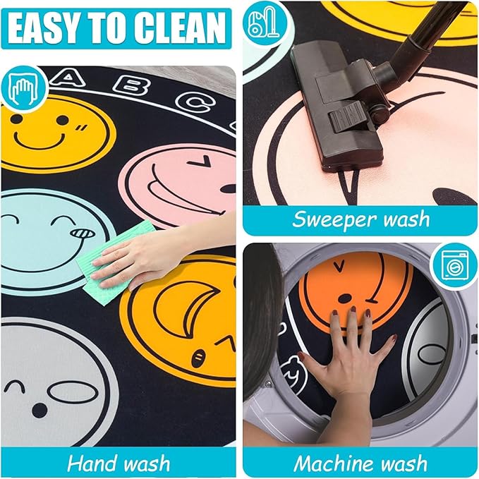 ABC Alphabet Rug for Kids, Classroom Playmat 6ft Non-Slip Circle Rugs for playroom, Round Area Rug for Elementary Classroom, Play Carpet for Boys Girls Bedrooms Playroom,Nursery Rugs