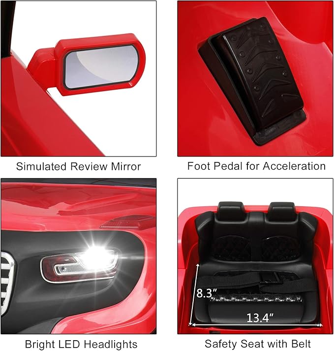 VALUE BOX Electric Remote Control Truck, Kids Toddler Ride On Cars 6V Battery Motorized Vehicles Children's Best Toy Car Safe with 3 Speeds, Music, seat Belts, LED Lights and Realistic Horns (Red)