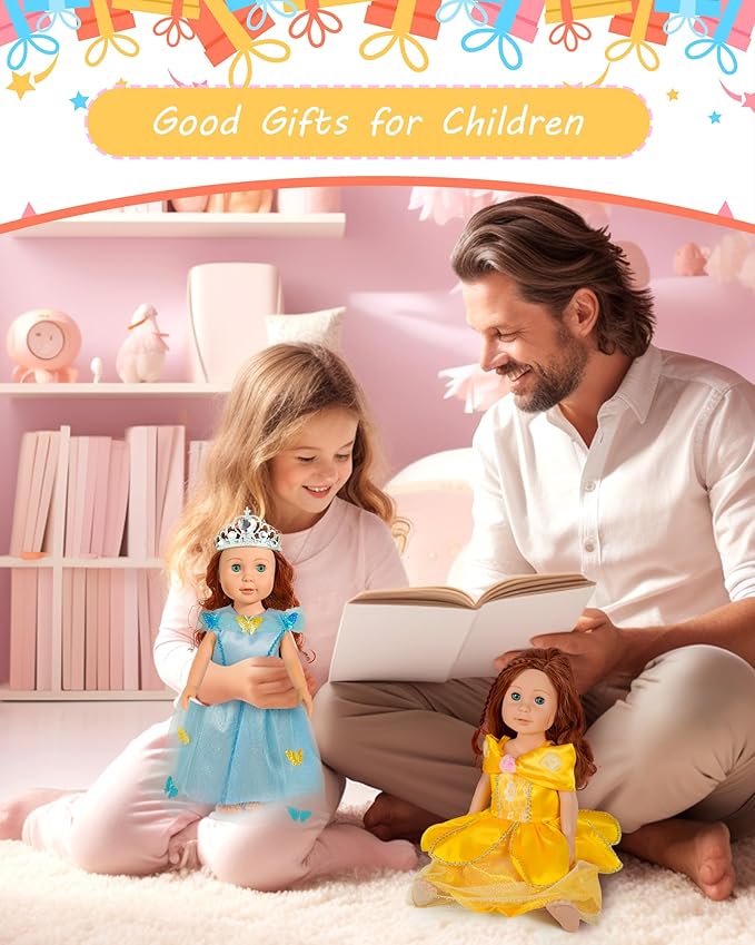 18 inch Doll Clothes Accessories, 6pcs Princess Costume Set with Crown Fits for 18 inch Girl Dolls