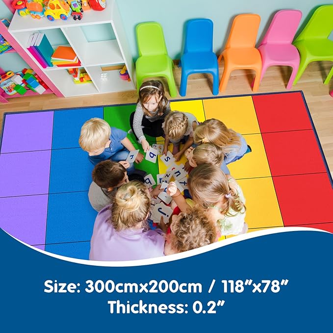 Booooom Jackson Classroom Rug Elementary, Large Classroom Carpet Preshool Seating Rug for School, Classroom Area Rug Educational Carpet with Non-Slip Backing (6'56''x9'84'', Rainbow)
