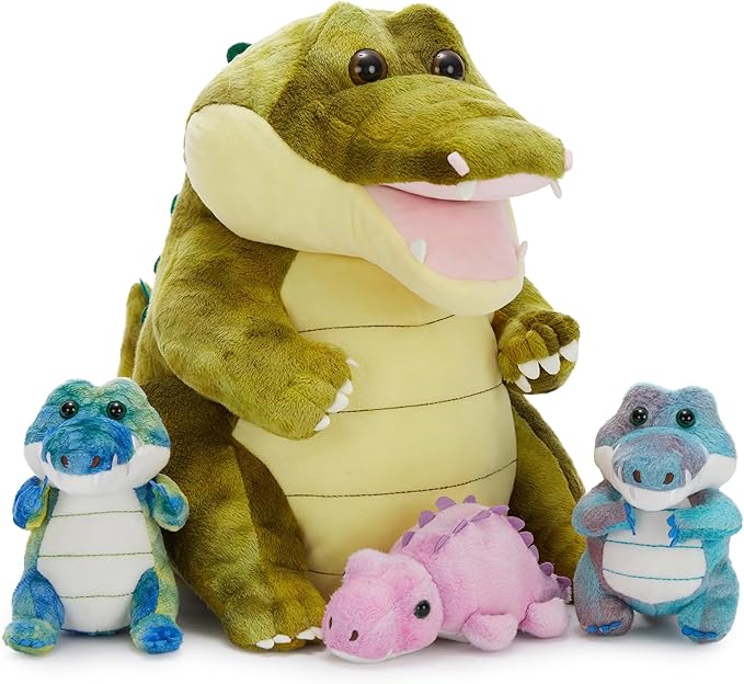 MorisMos Crocodile Stuffed Animal with 3 Baby Inside, 13.7" Stuffed Crocrodile Plush Toy, Mommy Alligator Stuffed Animal with 3 Baby Toys, Stuffed Alligator Plush for Boys & Girls Birthday Gift