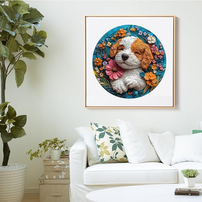 Pet Wooden Puzzle for Adults 500 Piece- 3D King Charles Spaniel Dog Wooden Jigsaw Puzzles, King Size Family Reunion Puzzle for Adults and Kids, Best Gift Toys for Lovers Friends Family